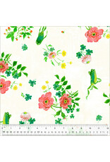 Heather Ross Heather Ross By Hand, Frog Spring in White, Fabric Half-Yards