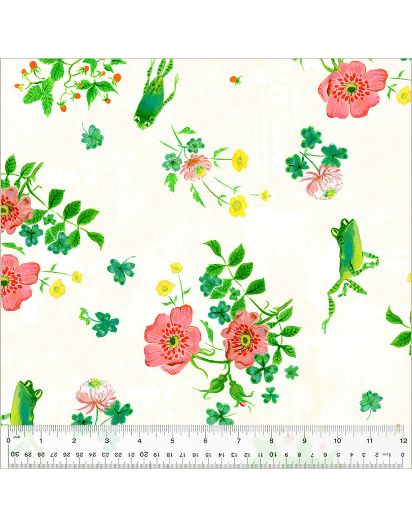 PD's Heather Ross Collection Heather Ross By Hand, Frog Spring in White, Dinner Napkin