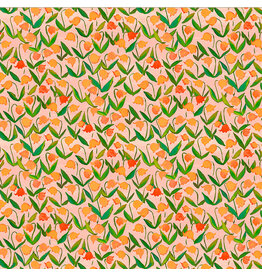 Heather Ross Heather Ross By Hand, Flowerbed in Salmon, Fabric Half-Yards