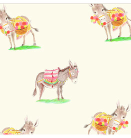 Heather Ross Heather Ross By Hand, Burros in Ivory, Fabric Half-Yards
