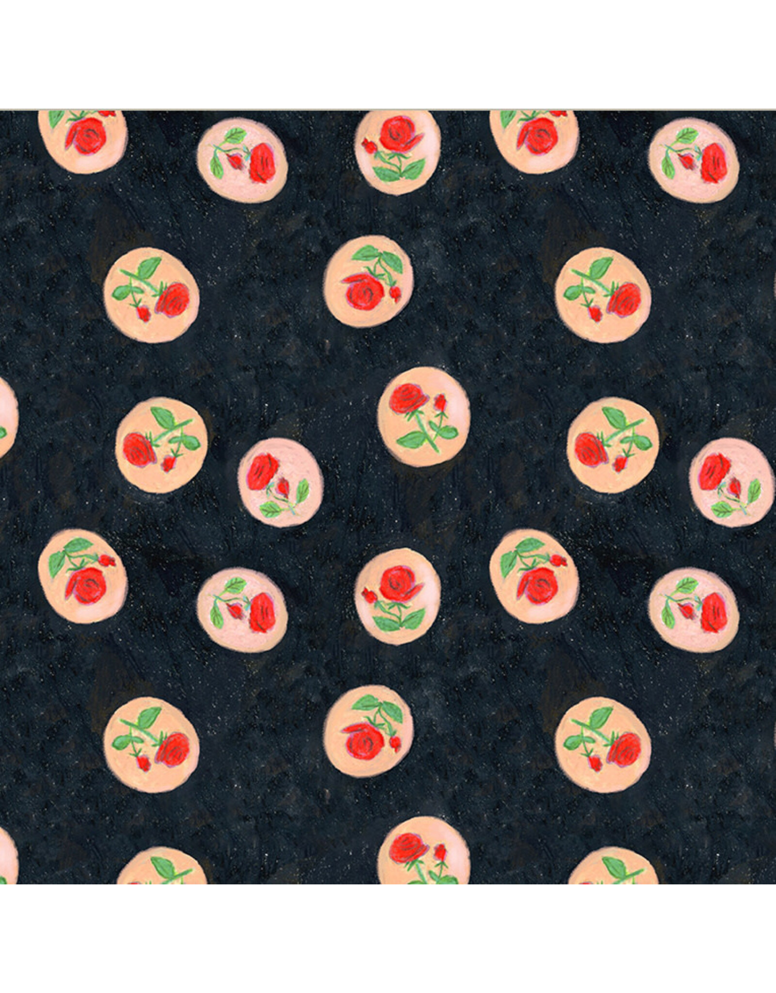 Heather Ross Cotton Canvas, Heather Ross By Hand, Rose Cameo in Night, Fabric Half-Yards