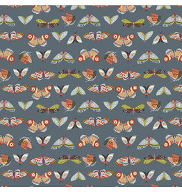 Monaluna Under the Canopy, Moonlit Moths in Slate, Fabric Half-Yards