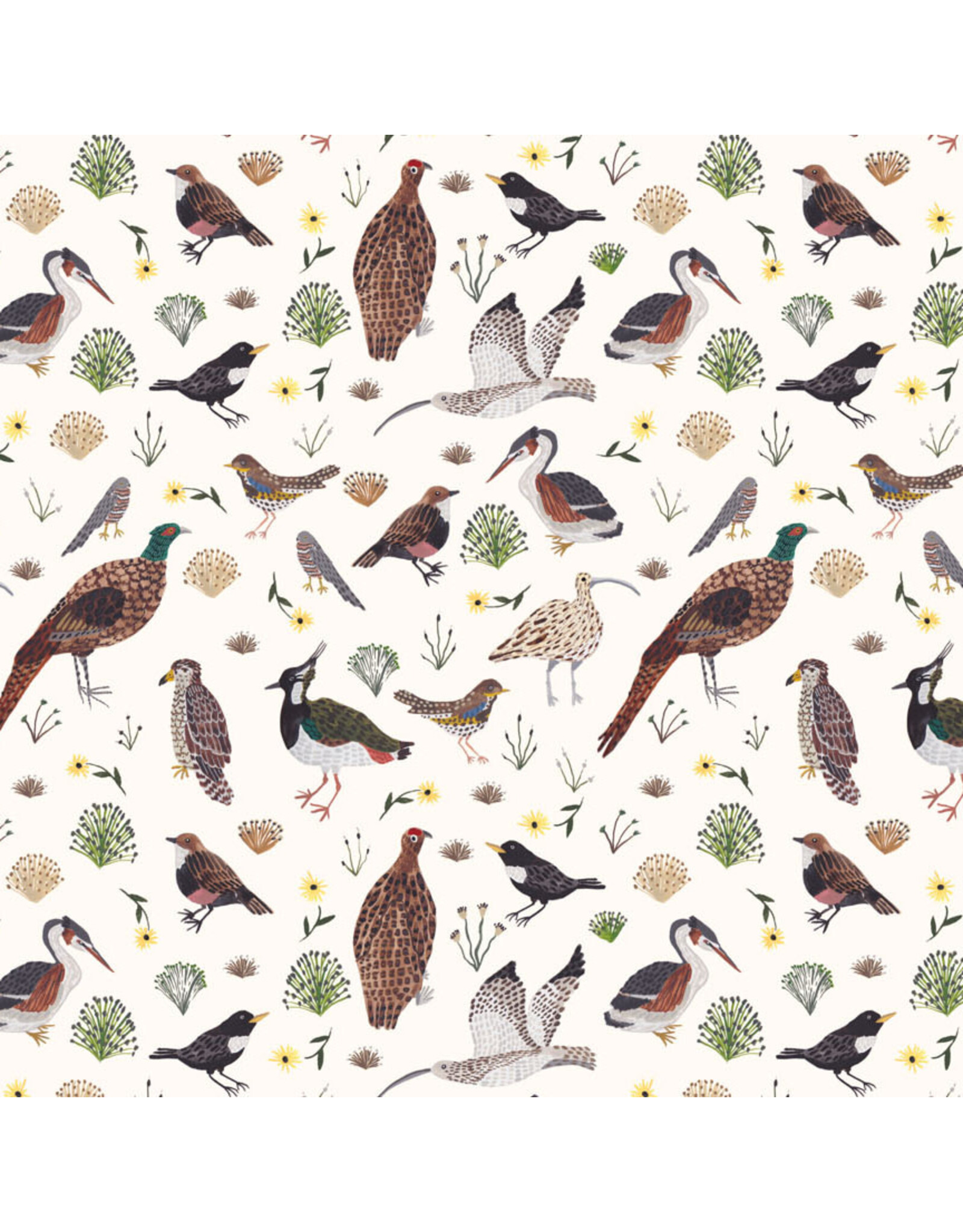 Boccaccini Meadows Nature Trail, Birds in Cream, Fabric Half-Yards