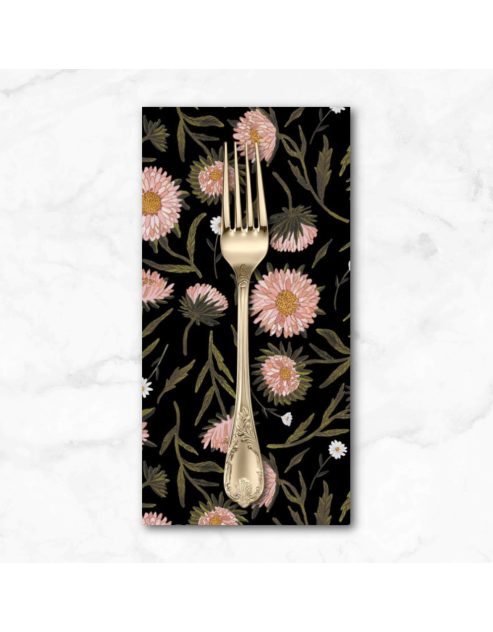 PD's Boccaccini Meadows Collection Nature Trail, Large Floral in Black, Dinner Napkin