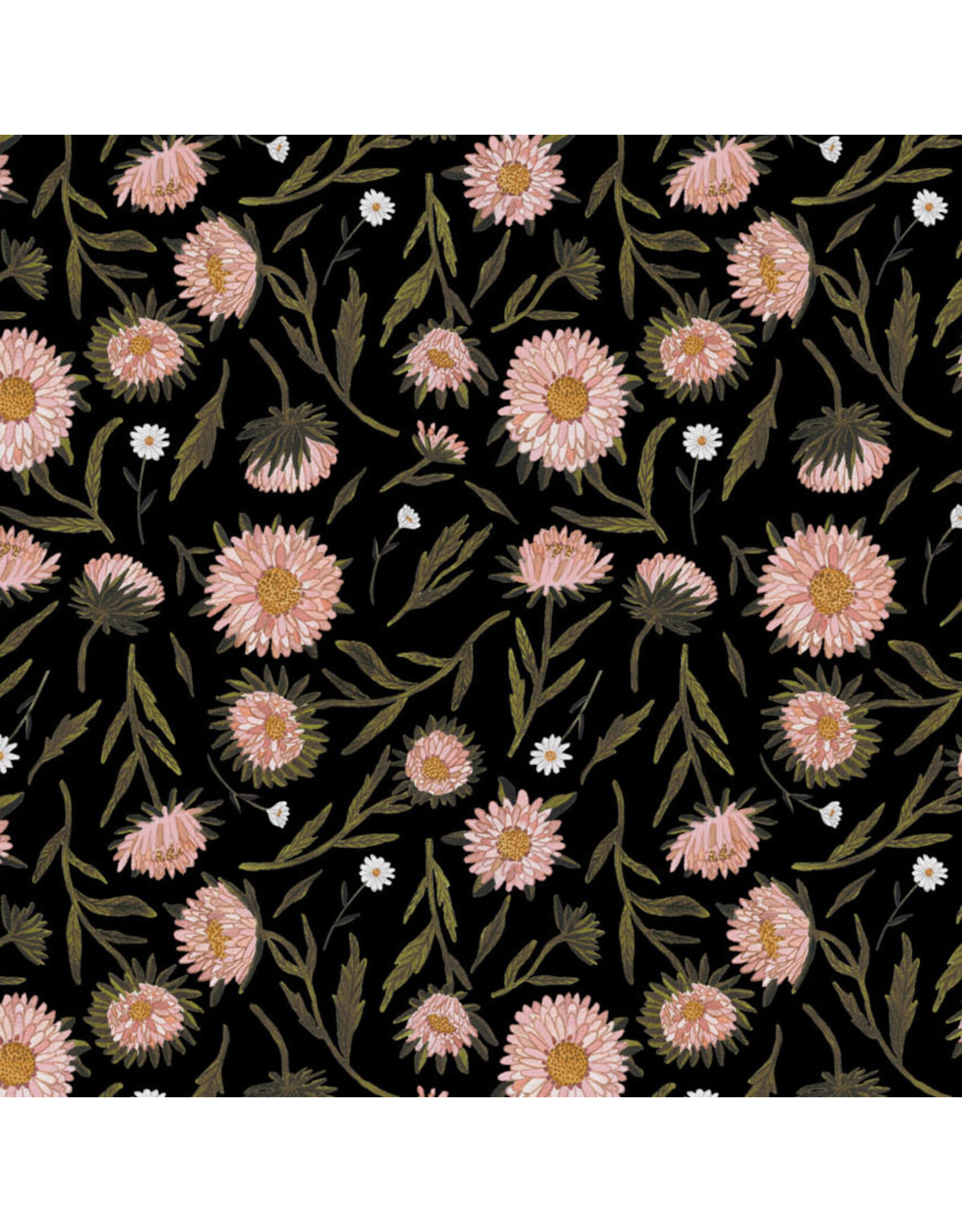 Boccaccini Meadows Nature Trail, Large Floral in Black, Fabric Half-Yards