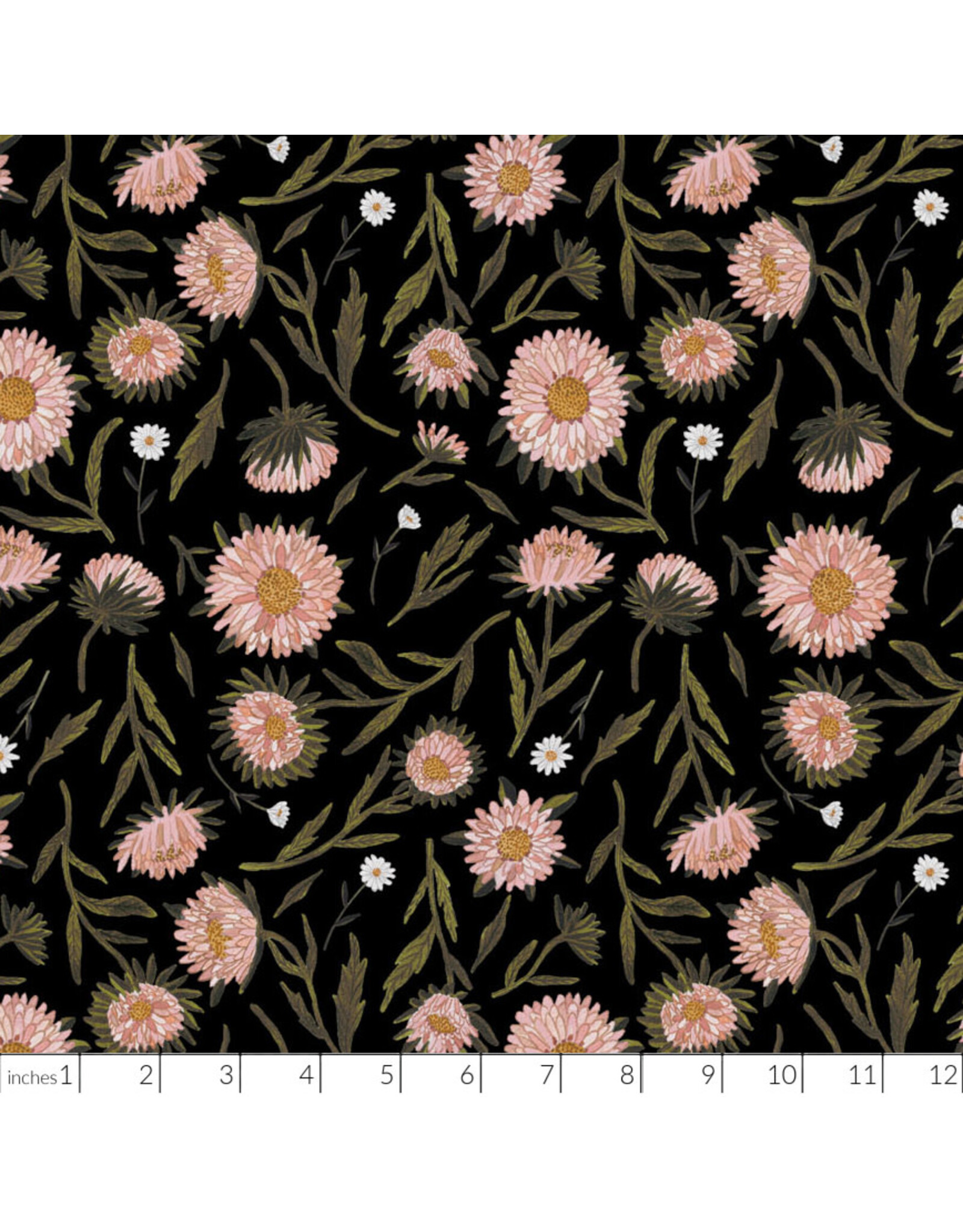 Boccaccini Meadows Nature Trail, Large Floral in Black, Fabric Half-Yards