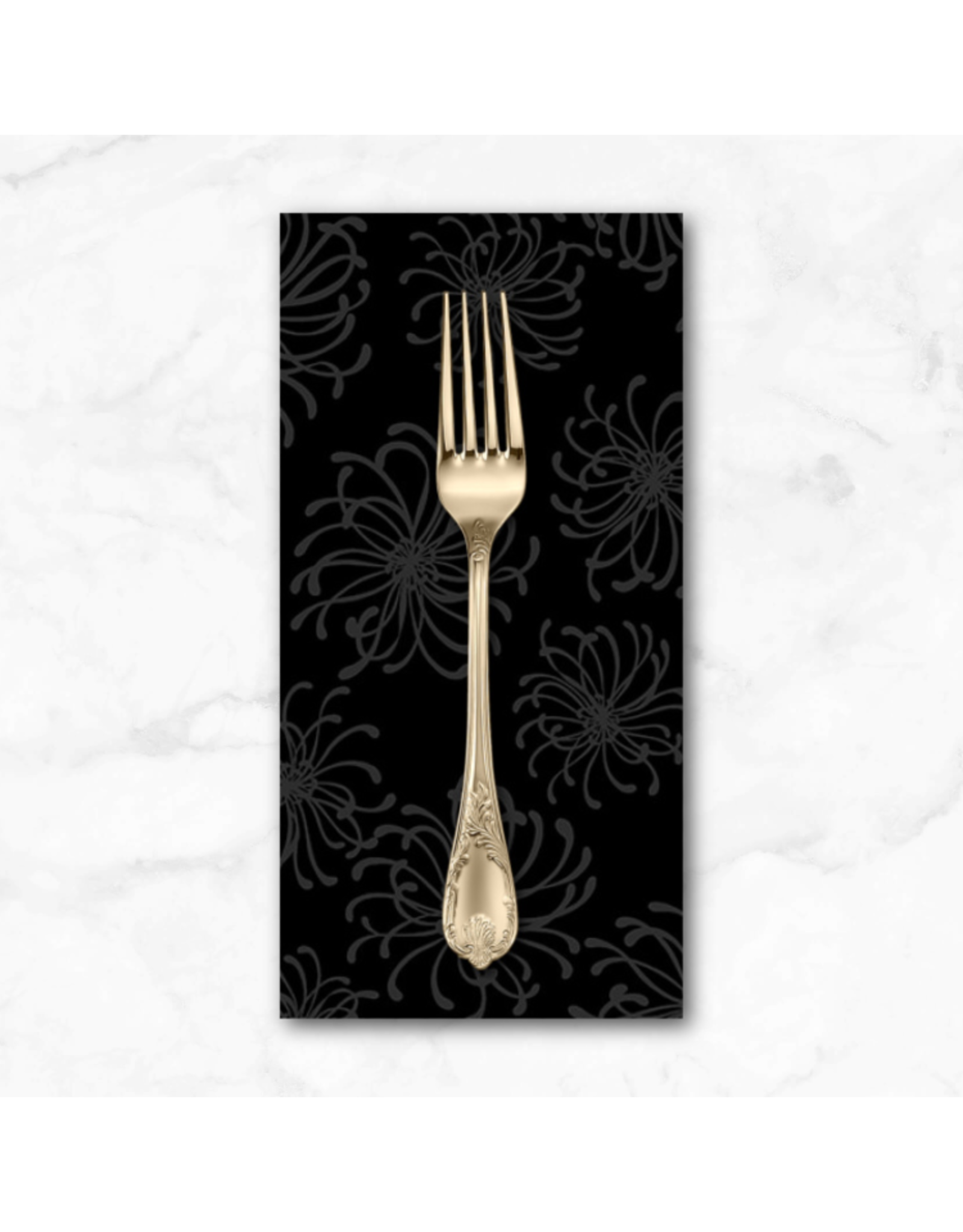 PD's Henry Glass Collection Back in Black, Chrysanthemum in Black on Black, Dinner Napkin