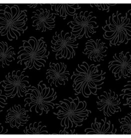 Henry Glass Fabrics Back in Black, Chrysanthemum in Black on Black, Fabric Half-Yards