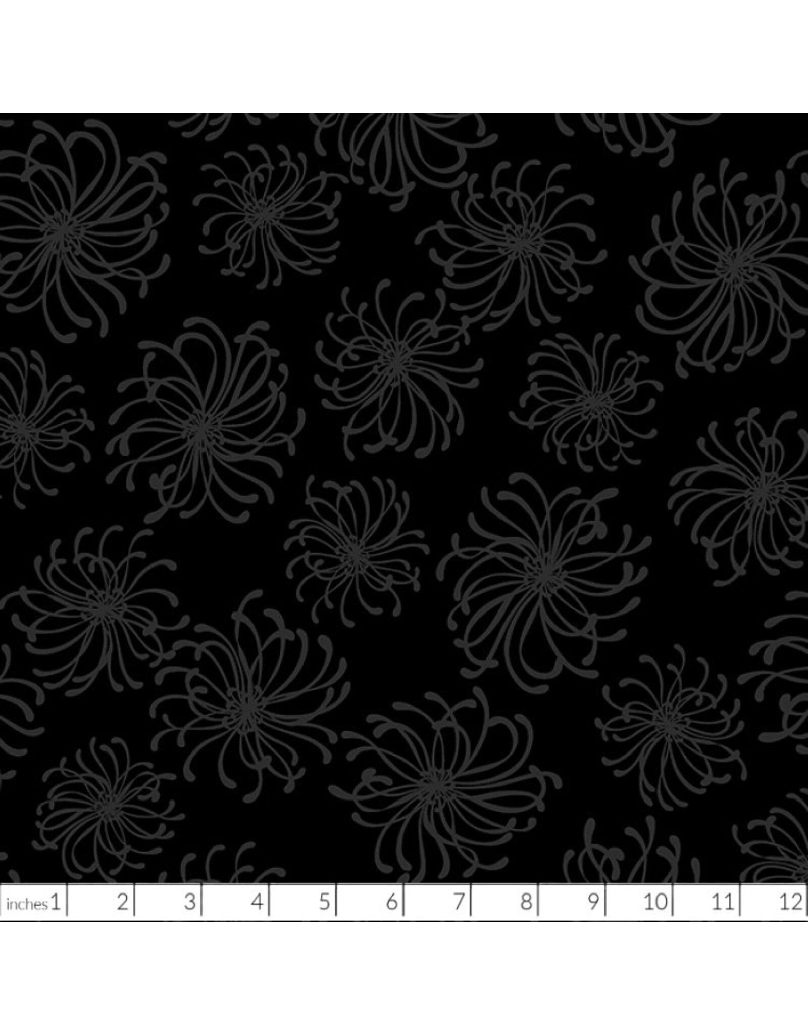 Henry Glass Fabrics Back in Black, Chrysanthemum in Black on Black, Fabric Half-Yards