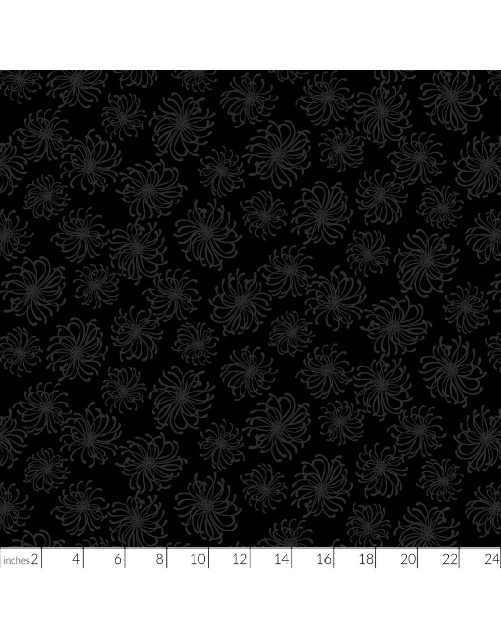 Henry Glass Fabrics Back in Black, Chrysanthemum in Black on Black, Fabric Half-Yards