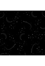 Henry Glass Fabrics Back in Black, Stars and Moon in Black on Black, Fabric Half-Yards