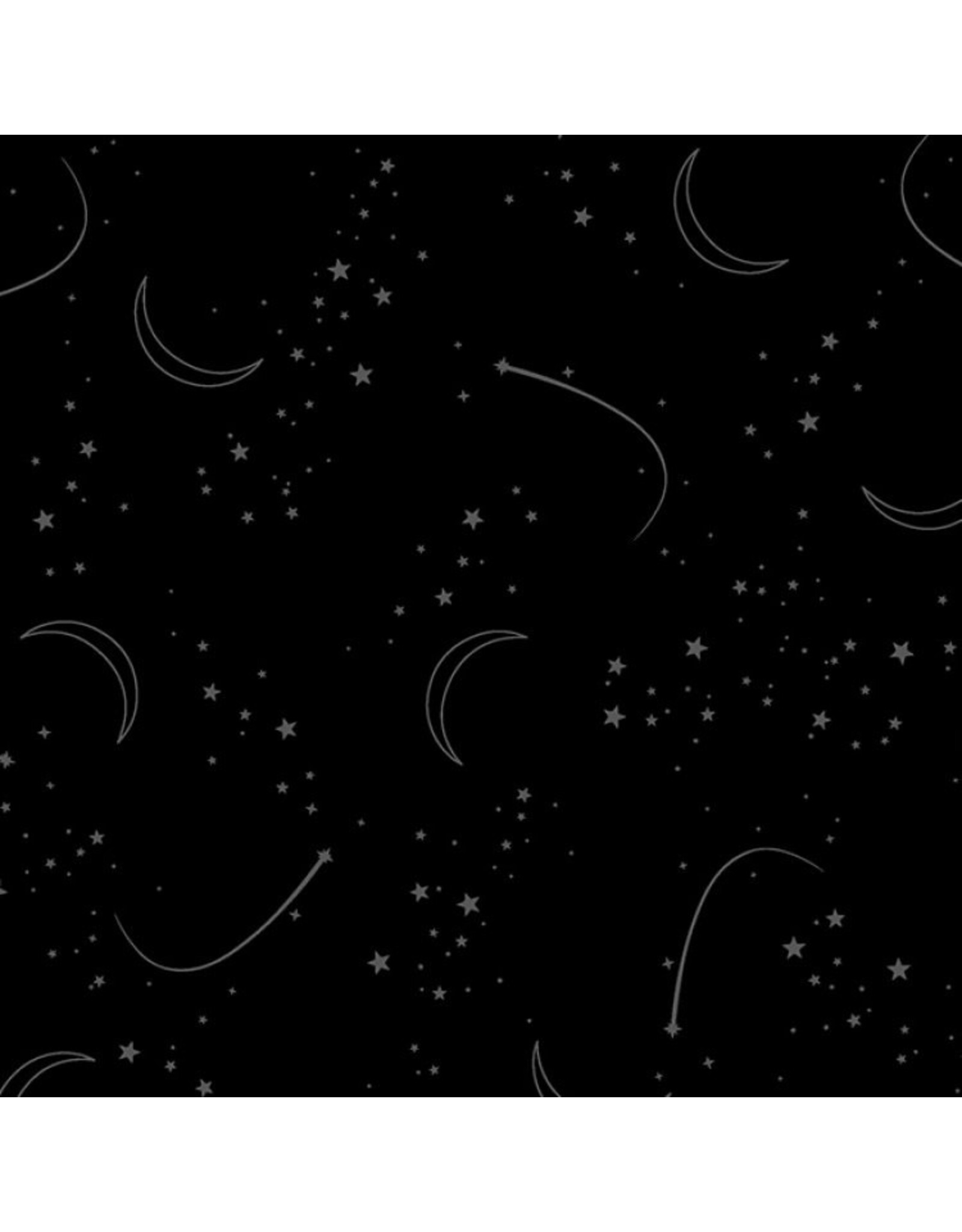 Henry Glass Fabrics Back in Black, Stars and Moon in Black on Black, Fabric Half-Yards