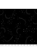 Henry Glass Fabrics Back in Black, Stars and Moon in Black on Black, Fabric Half-Yards