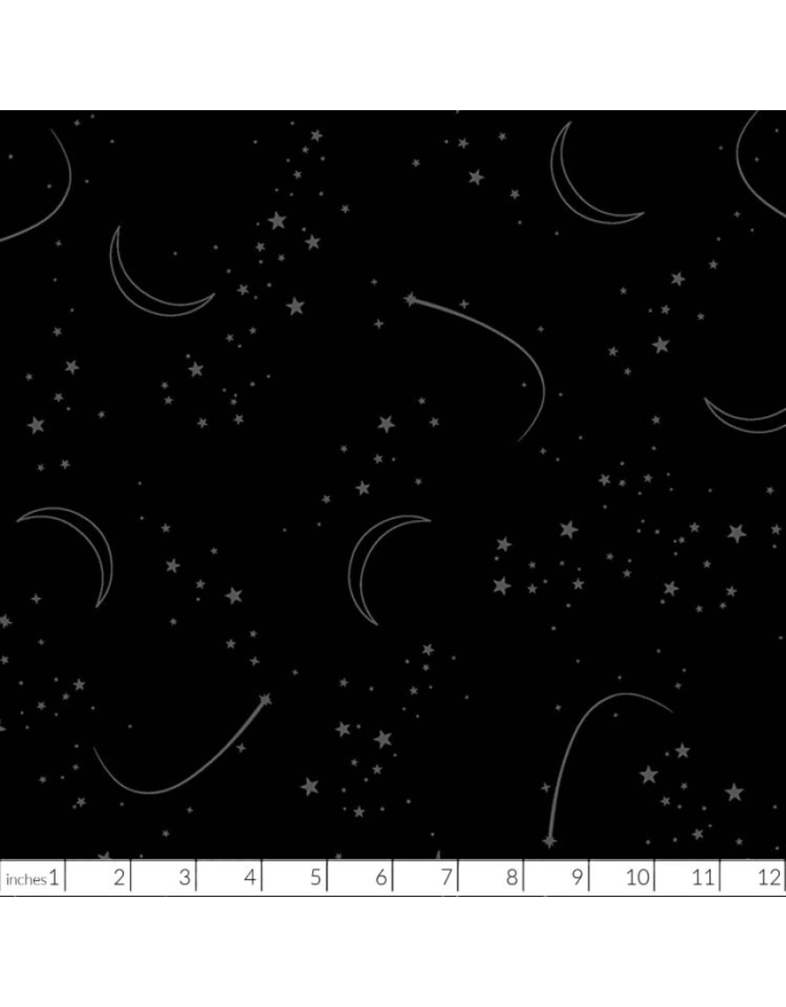 Henry Glass Fabrics Back in Black, Stars and Moon in Black on Black, Fabric Half-Yards