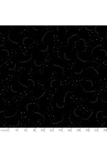 Henry Glass Fabrics Back in Black, Stars and Moon in Black on Black, Fabric Half-Yards