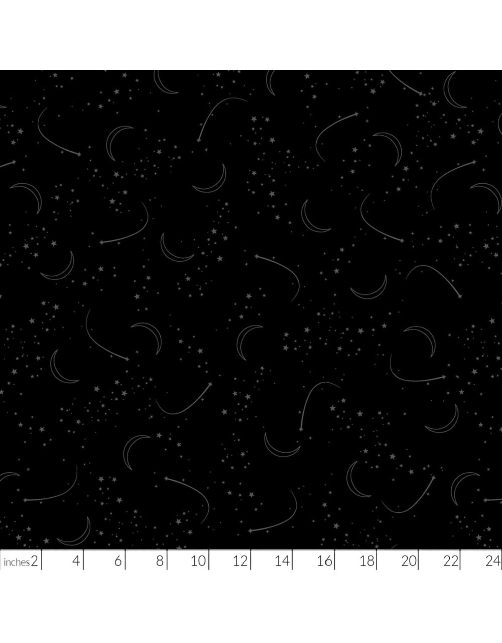 Henry Glass Fabrics Back in Black, Stars and Moon in Black on Black, Fabric Half-Yards