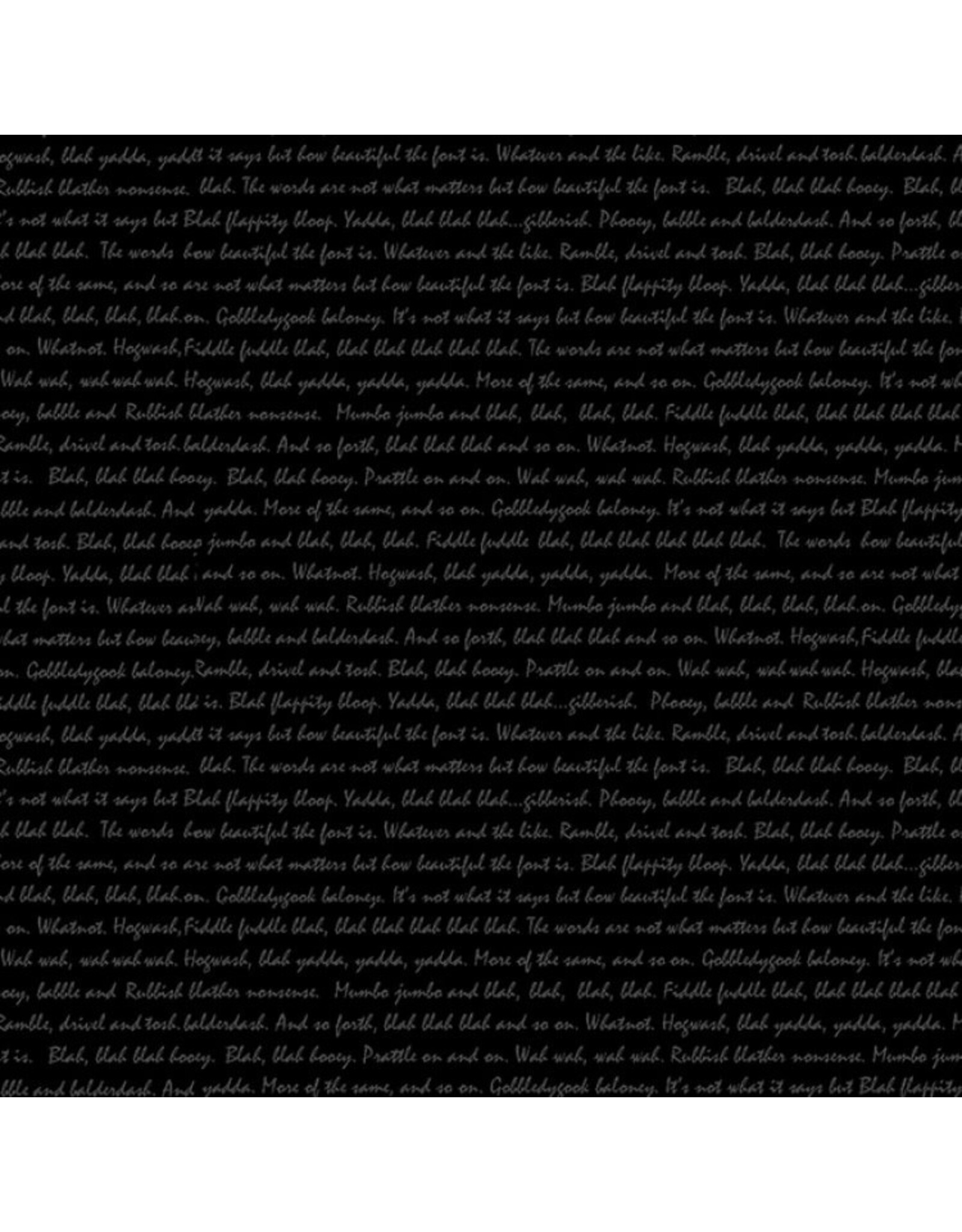 Henry Glass Fabrics Back in Black, Word Ramble in Black on Black, Fabric Half-Yards