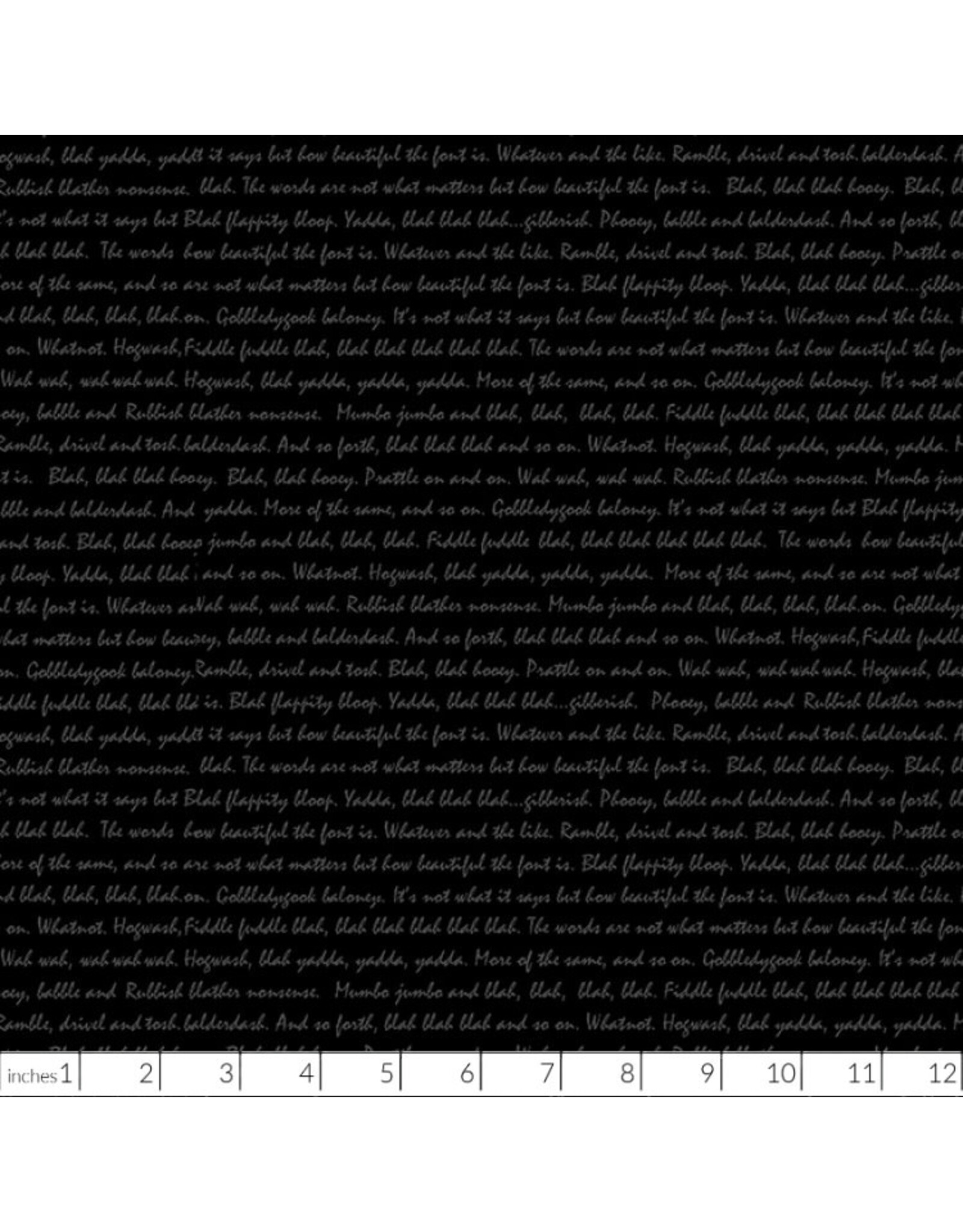 Henry Glass Fabrics Back in Black, Word Ramble in Black on Black, Fabric Half-Yards