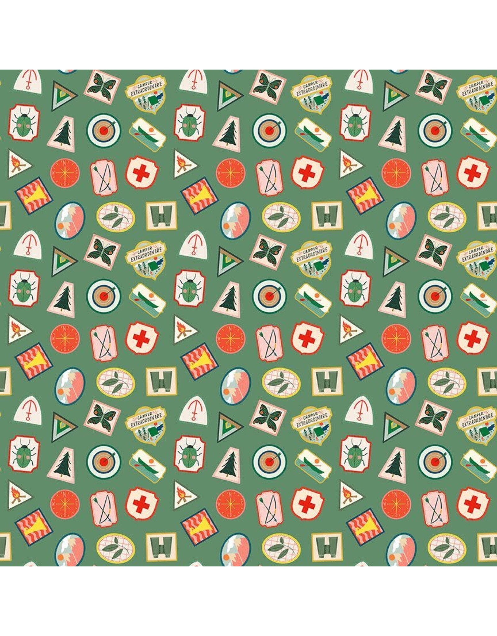 Dear Stella ON SALE - 5 YARD CUT,  Gone Camping, Camp Badges in Meadow