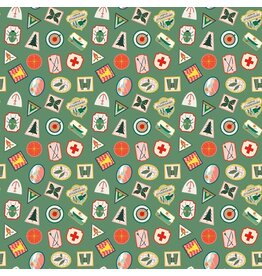 Dear Stella ON SALE - 5 YARD CUT,  Gone Camping, Camp Badges in Meadow