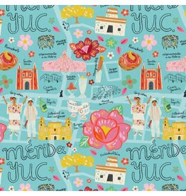 Paintbrush Studio ON SALE - 5 YARD CUT, Viva Mexico, Map in Teal