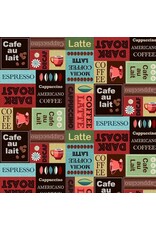 Michael Miller ON SALE - 5 YARD CUT, Coffee Culture, Coffee Patchwork in Multi