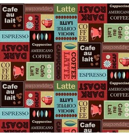 Michael Miller ON SALE - 5 YARD CUT, Coffee Culture, Coffee Patchwork in Multi