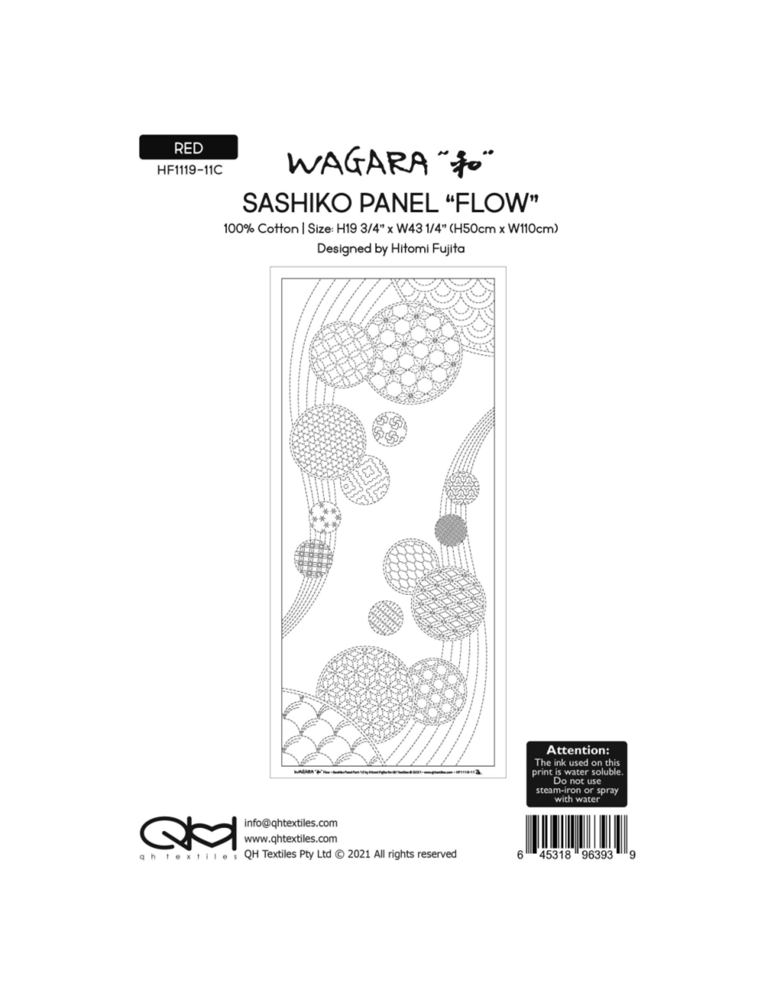 QHTextiles Sashiko Cloth, Sashiko Panel Windchimes in Red