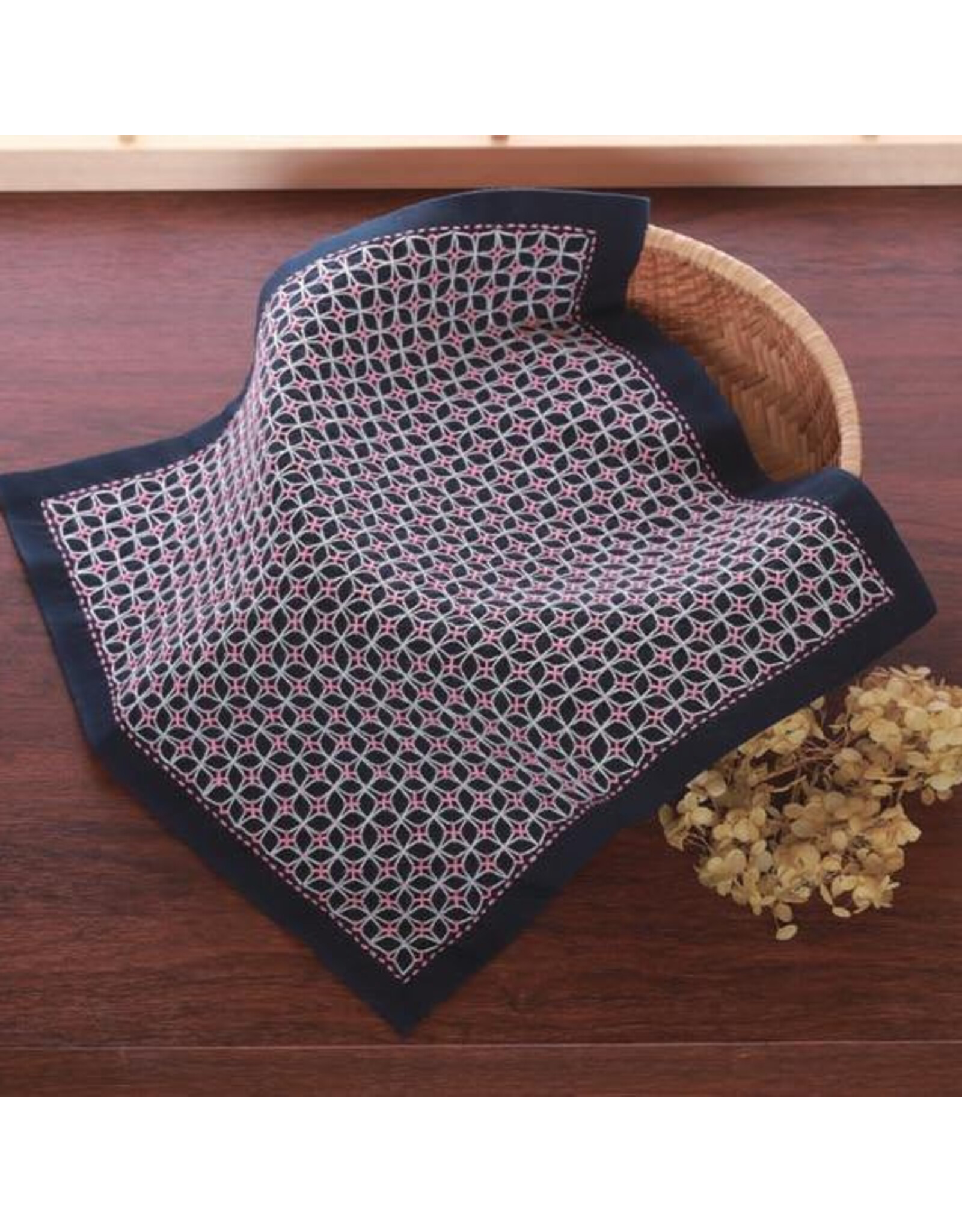 Japan Import Sashiko Cloth, Asagao in Navy, H-2046