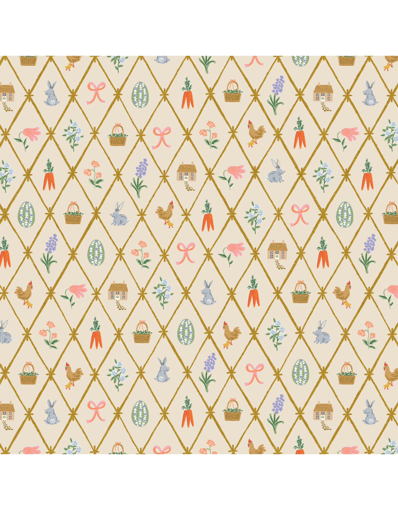 Rifle Paper Co. Easter, Easter Lattice in Linen with Metallic, Fabric Half-Yards