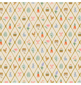 Rifle Paper Co. Easter, Easter Lattice in Linen with Metallic, Fabric Half-Yards