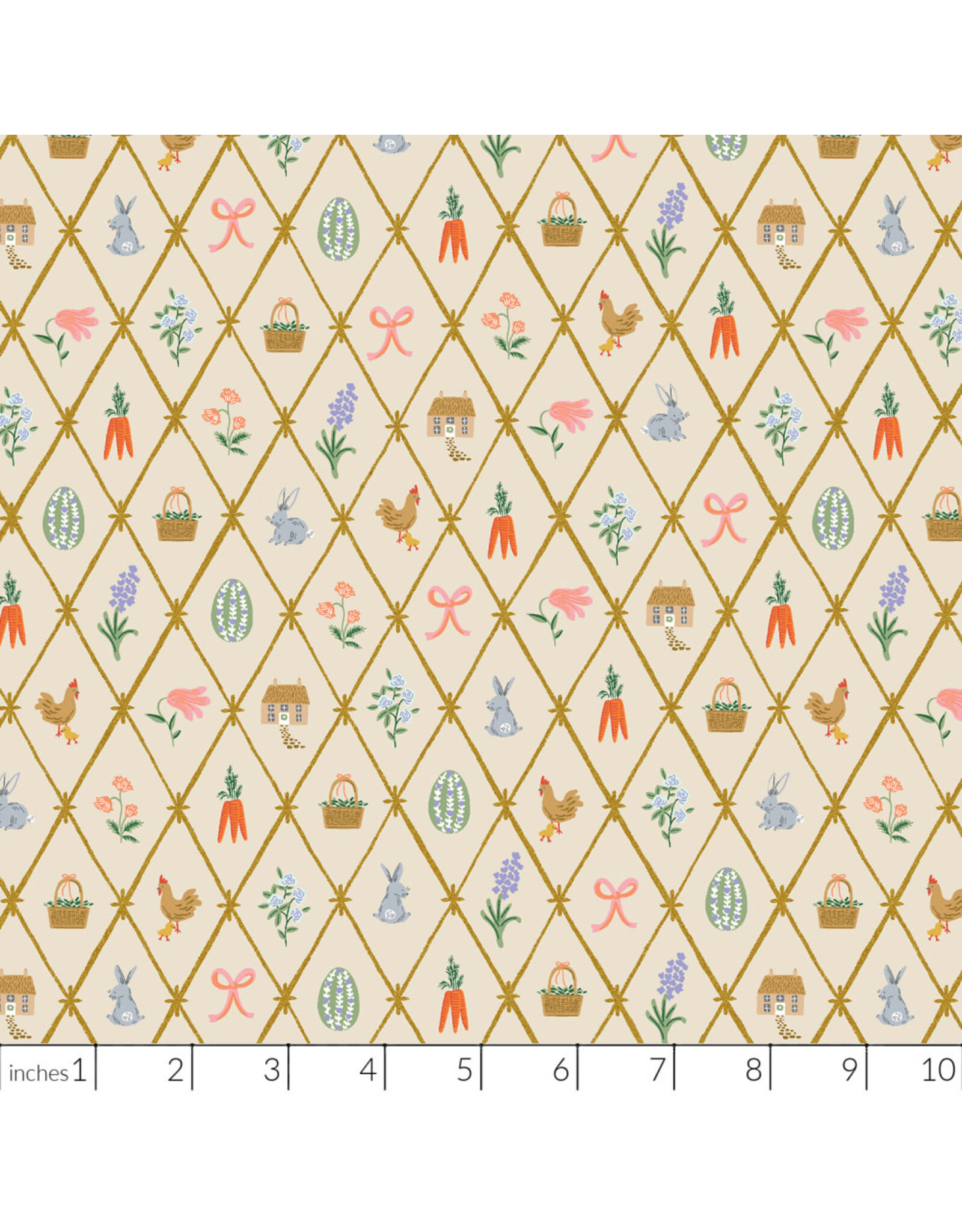 Rifle Paper Co. Easter, Easter Lattice in Linen with Metallic, Fabric Half-Yards