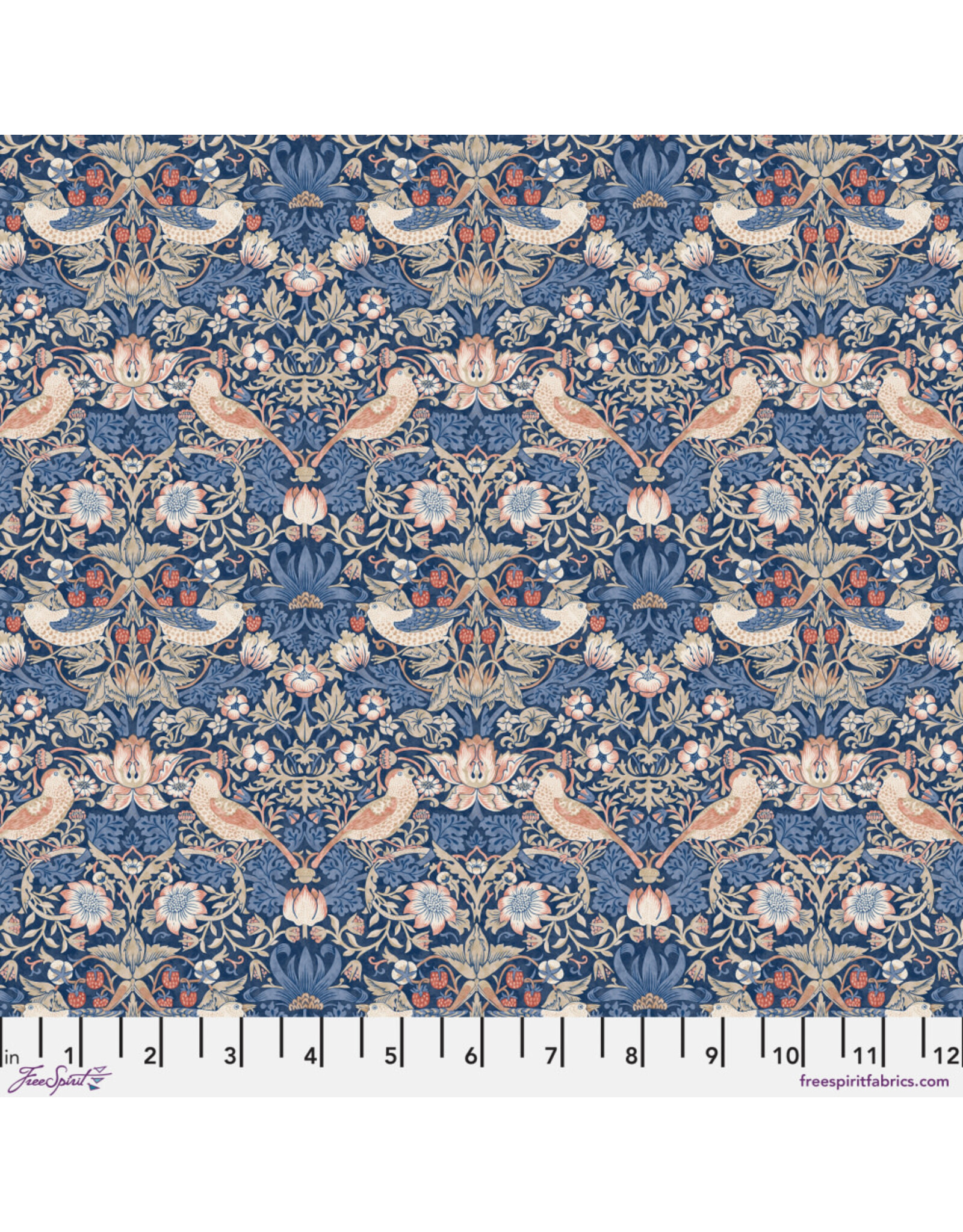 William Morris & Co. Cotton Lawn, Bexleyheath, Mini Strawberry Thief in Inky, Fabric Half-Yards