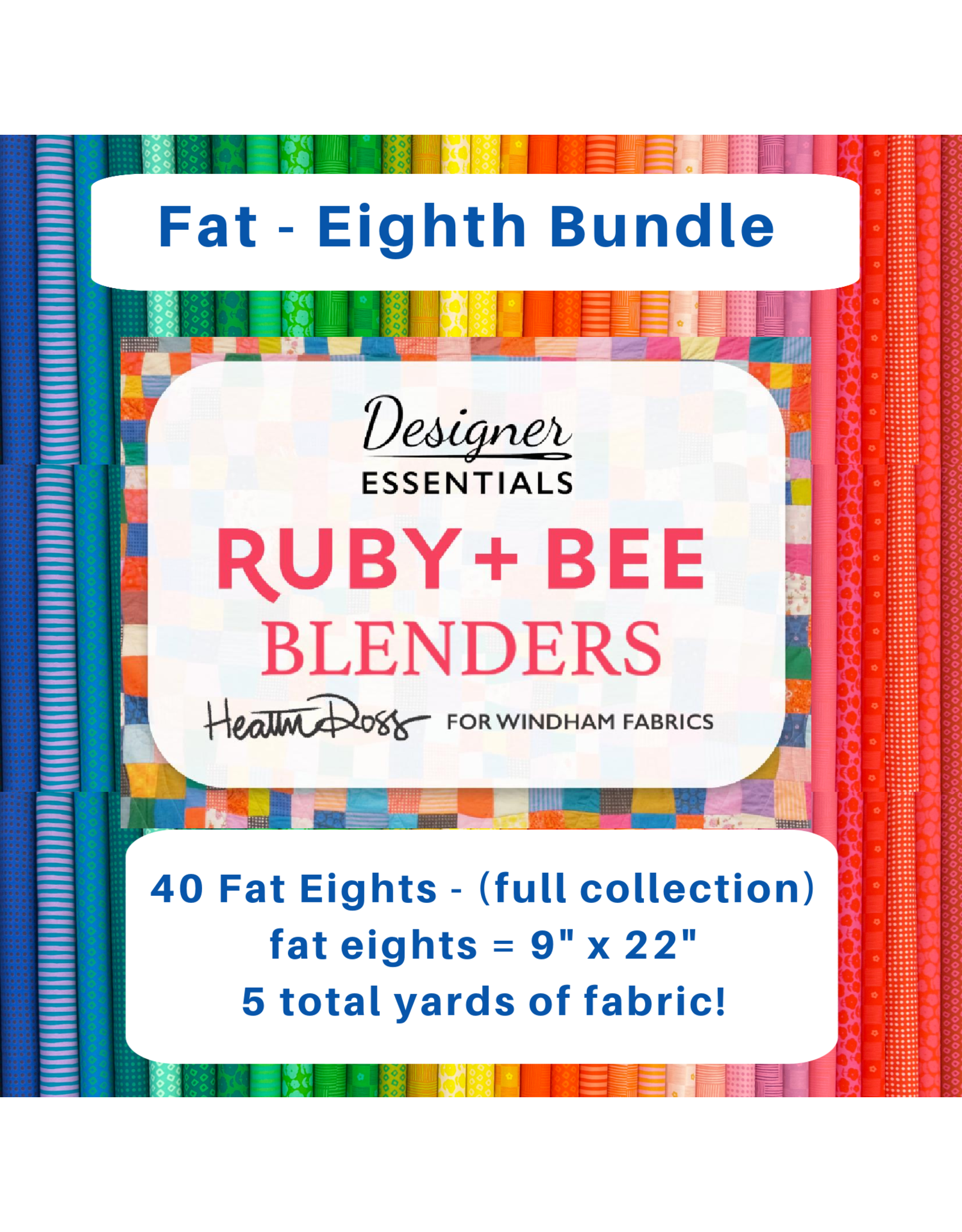 Heather Ross Ruby and Bee Blenders, Fat Eighth Bundle containing 40 pcs.