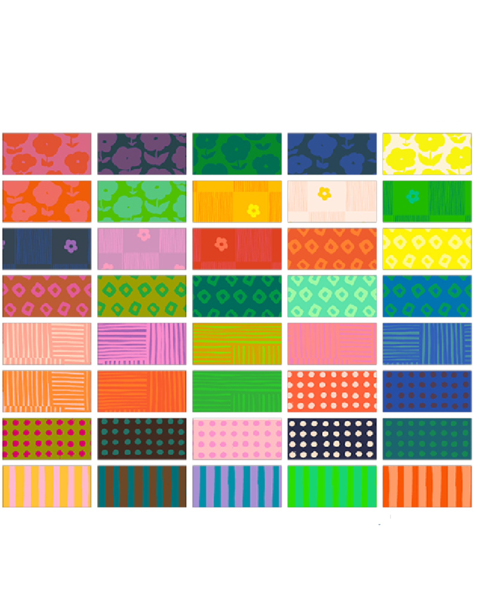 Heather Ross Ruby and Bee Blenders, Fat Eighth Bundle containing 40 pcs.