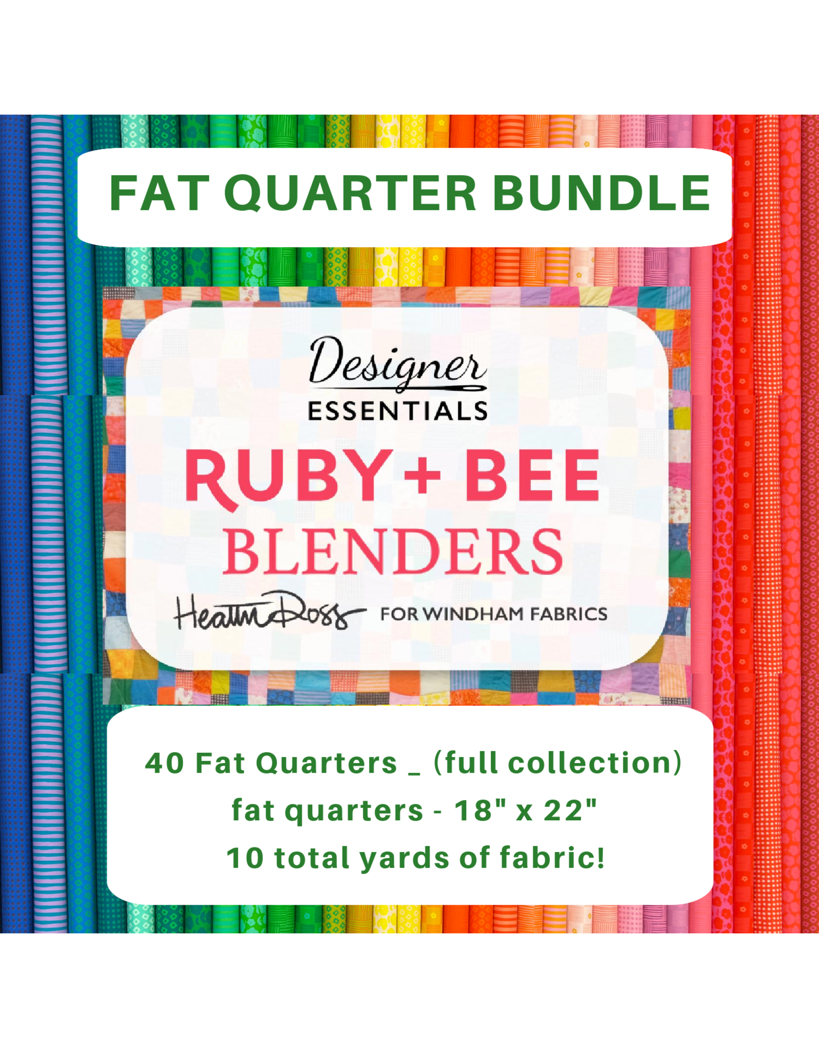 Heather Ross Ruby and Bee Blenders, Fat Quarter Bundle containing 40 pcs.