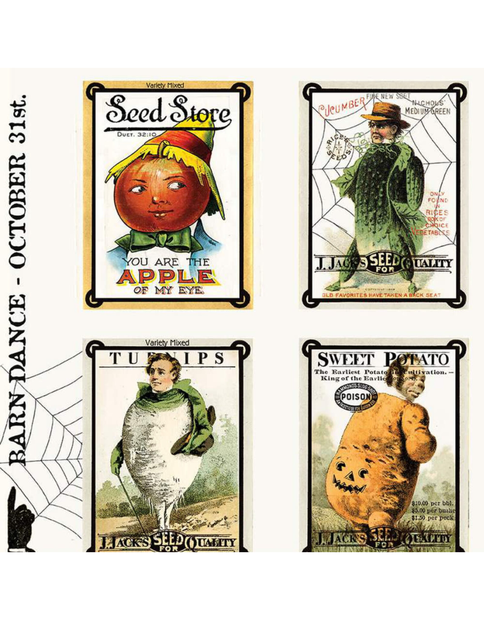 PD's J Wecker Frisch Collection Pumpkin Patch, Seed Sacks Patch in White, Dinner Napkin