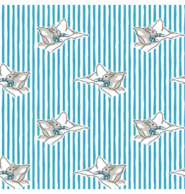 Cloud9 Fabrics Goodnight Moon, Storytime Stripe in Blue, Fabric Half-Yards