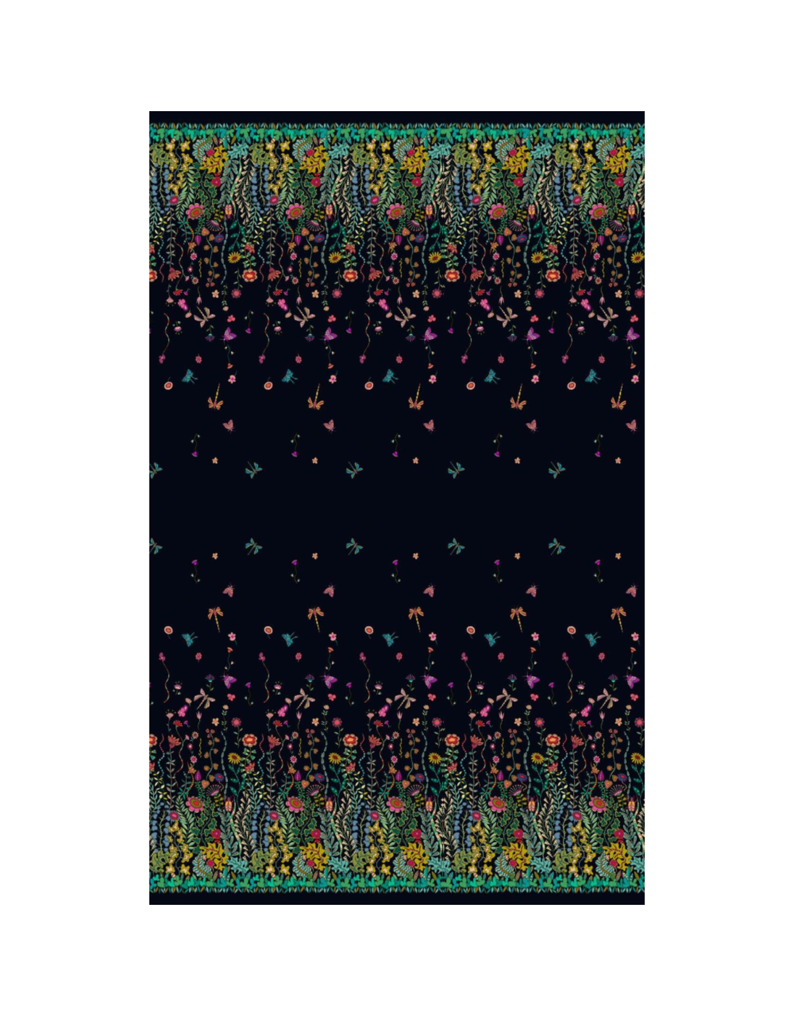 Sally Kelly Twilight, Moonlight in Black Double Border Print, Fabric Half-Yards