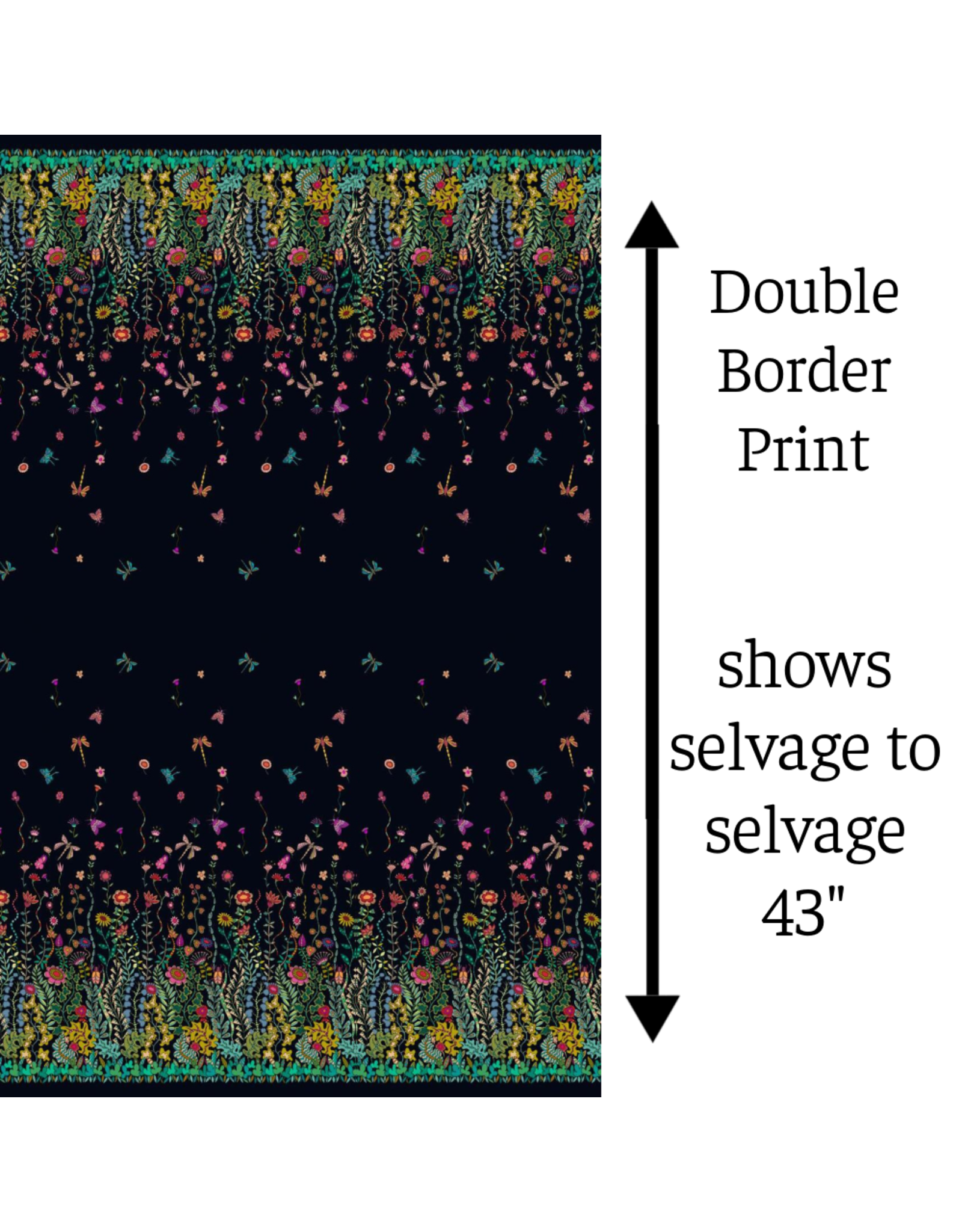 Sally Kelly Twilight, Moonlight in Black Double Border Print, Fabric Half-Yards