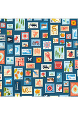 Windham Fabrics Cross Country, Stamp Collection in Blue, Fabric Half-Yards