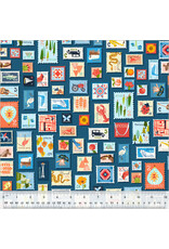 Windham Fabrics Cross Country, Stamp Collection in Blue, Fabric Half-Yards
