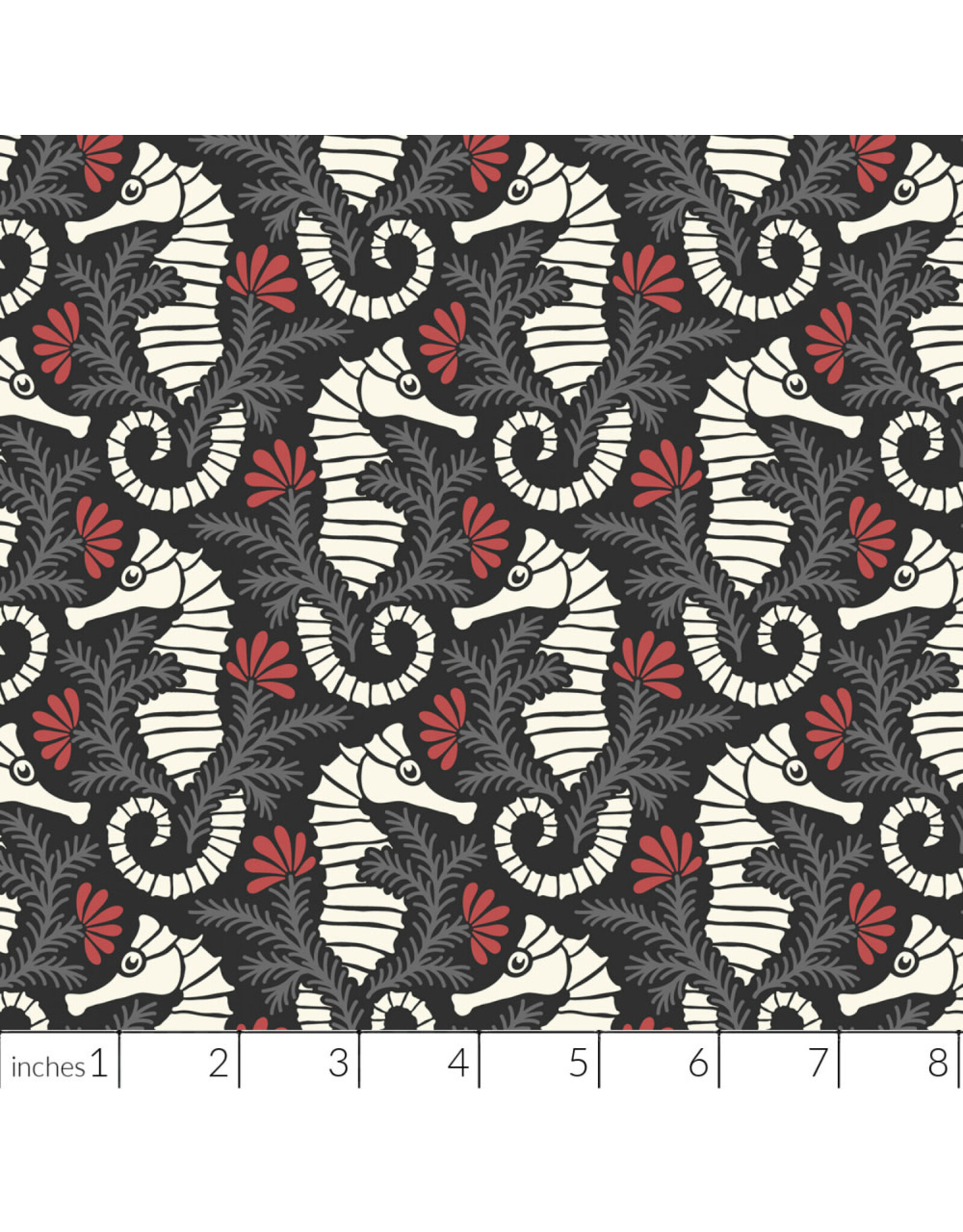 Cloud9 Fabrics Ocean Motion, Seahorses in Gray, Fabric Half-Yards