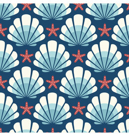Cloud9 Fabrics Ocean Motion, Shells in Blue, Fabric Half-Yards