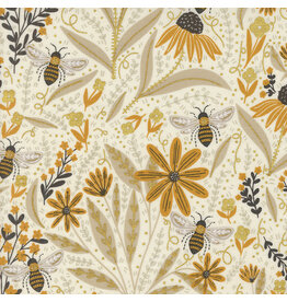 Gingiber Bee Garden, Florals in Porcelain, Fabric Half-Yards