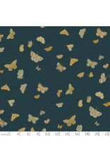 Rifle Paper Co. Linen/Cotton Canvas, English Rose, Butterfly House in Blue with Metallic, Fabric Half-Yards