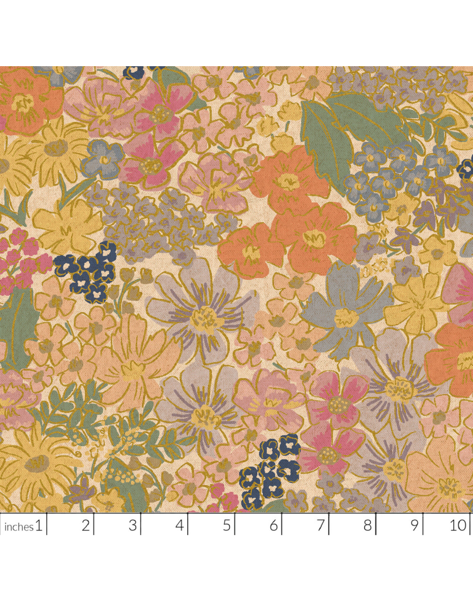 Rifle Paper Co. Linen/Cotton Canvas, English Rose, Mimi in Blush with Metallic, Fabric Half-Yards