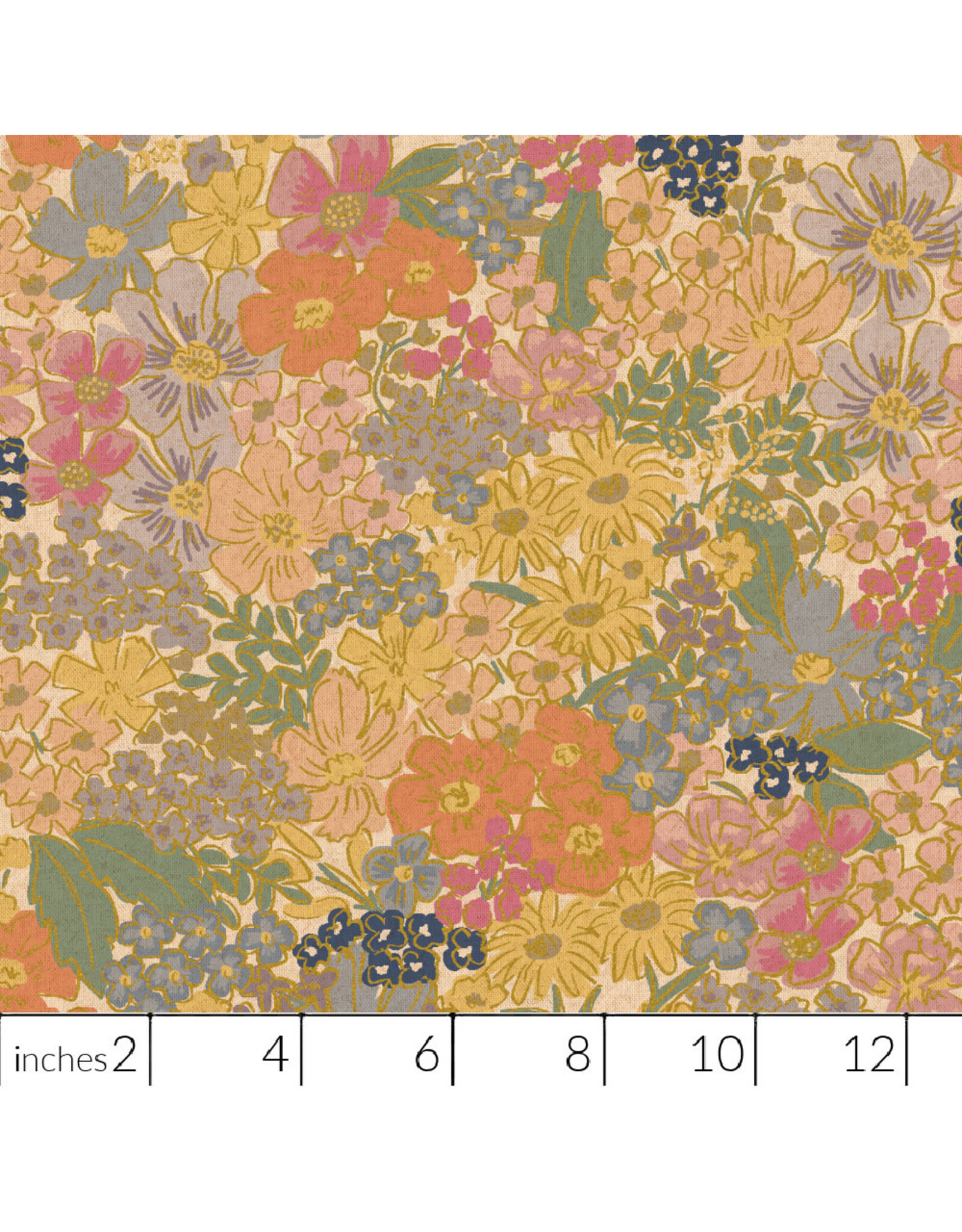 Rifle Paper Co. Linen/Cotton Canvas, English Rose, Mimi in Blush with Metallic, Fabric Half-Yards