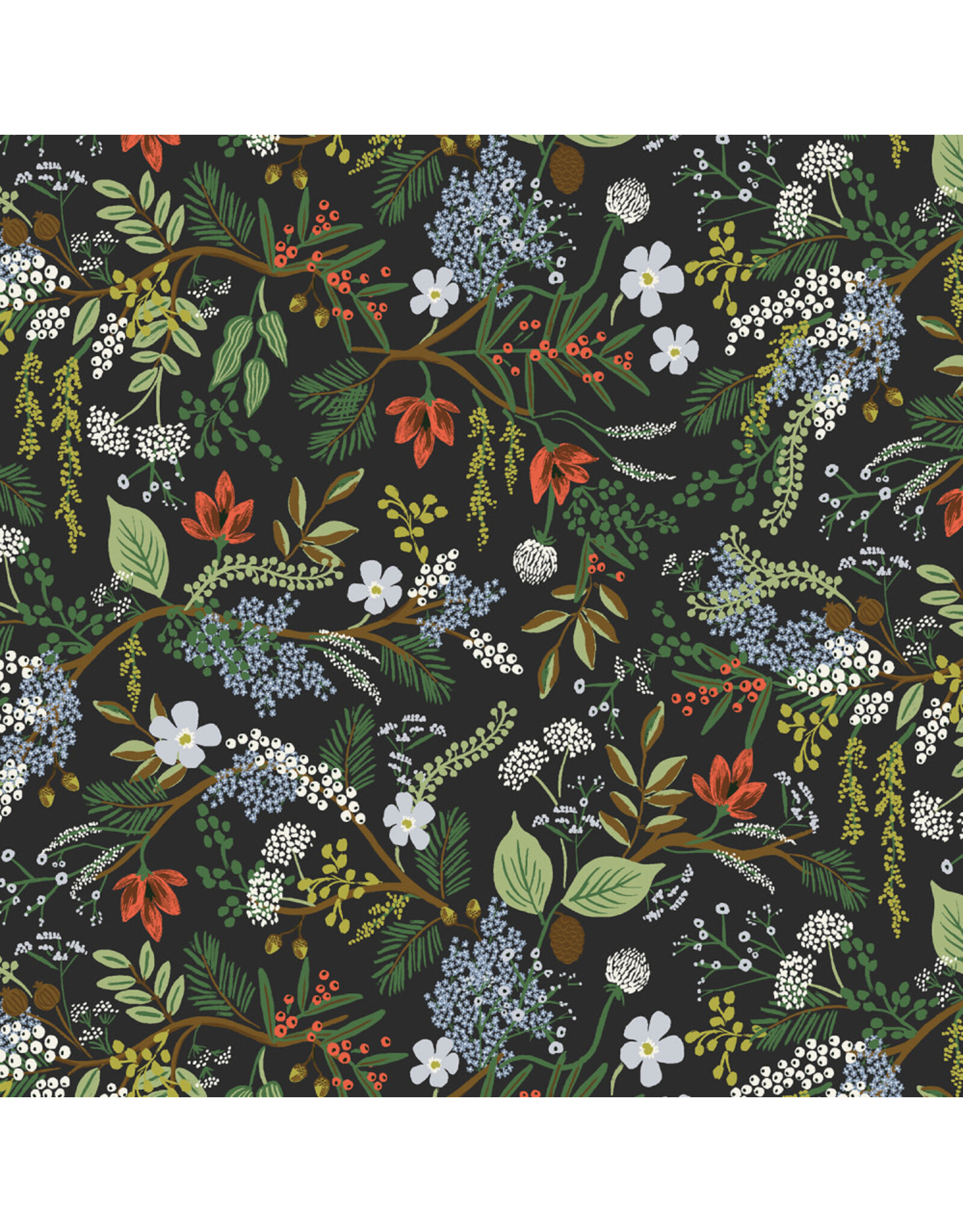 Rifle Paper Co. English Rose, Juniper Forest in Black, Fabric Half-Yards