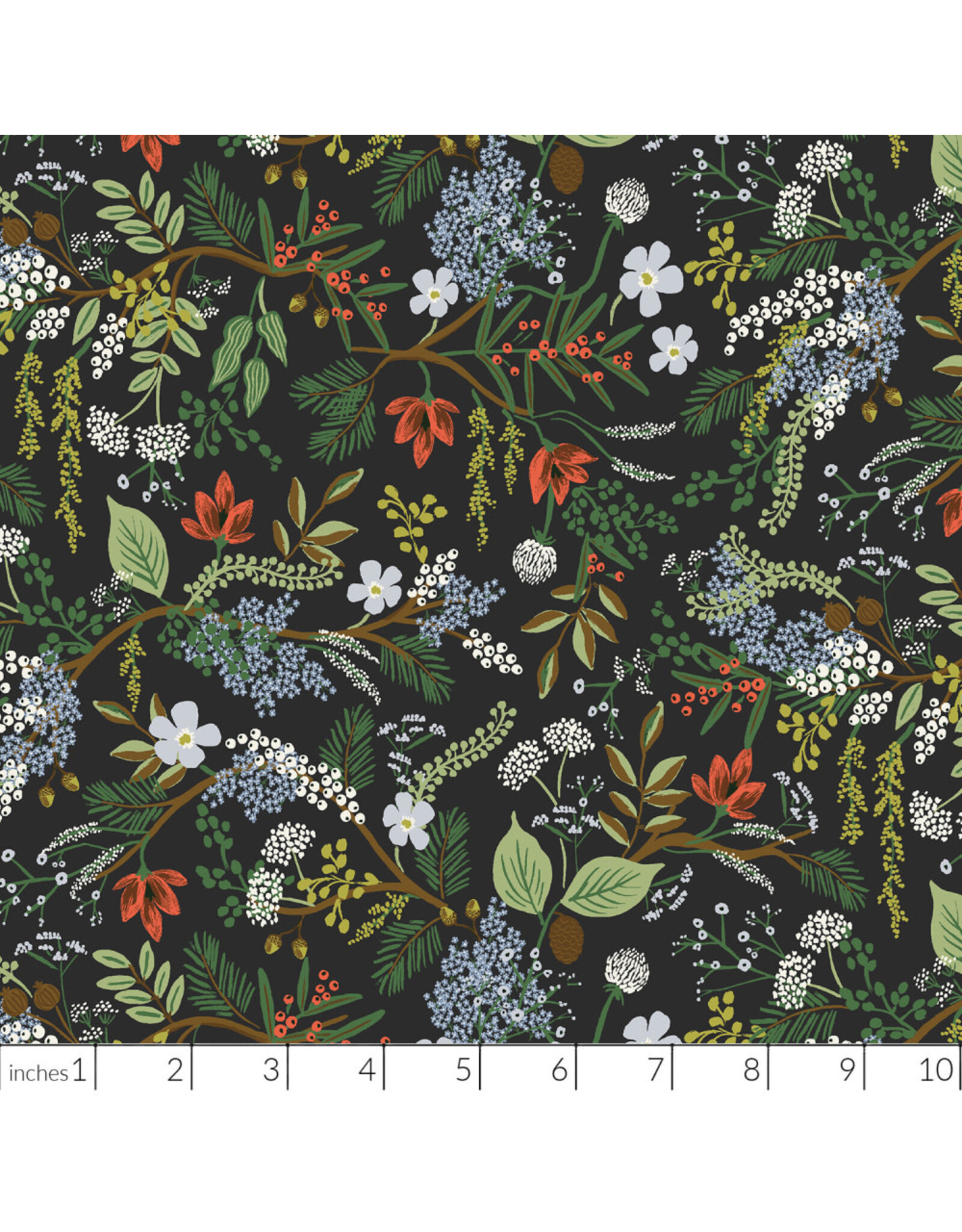 Rifle Paper Co. English Rose, Juniper Forest in Black, Fabric Half-Yards